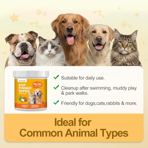 Plus Size Dog Ear Wipes for Dogs & Cats, Coconut Scent, 60 Count