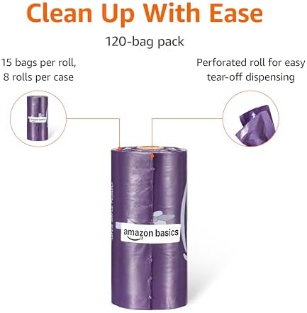 Amazon Basics Dog Waste Bags, Leakproof, Lavender Scented, 13 x 9 Inch, 120 Count (8 Rolls of 15)