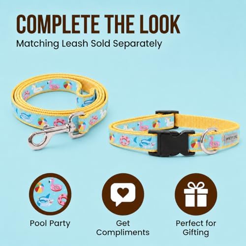 THE WORTHY DOG Summer Print, Adjustable Dog Collar, Small Dogs, Pool Party