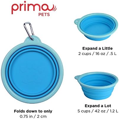 Prima Pet Expandable / Collapsible Silicone Food & Water Travel Bowl with Clip for Medium & Large Dog, Portable and Durable Pop-up Feeder for Convenient On-the-go Feeding, Size: 5 Cups (7 Inch Diameter Bowl) (LARGE (5 CUPS), AQUA)