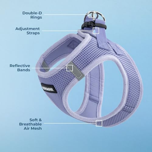 Best Pet Supplies - All Weather Mesh/Plush, Reflective, No Pull Harness for Small, Medium Dogs, Cats - Secure with Hook & Loop Fastener, Buckle, Double D-Rings - Lavender, S