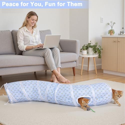 Glittme S-Shape Cat Tunnel, Foldable Cat Tunnels for Indoor Cats