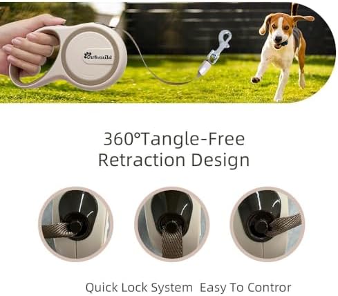 OUTnWILD Retractable Dog Leash - Tangle-Free 360° Design with Anti-Slip Handle | 16 ft Strong Nylon Tape | One Touch Quick-Lock Braking System | for Small/Medium Breeds/Pets Up to 44lbs. (Khaki, M)