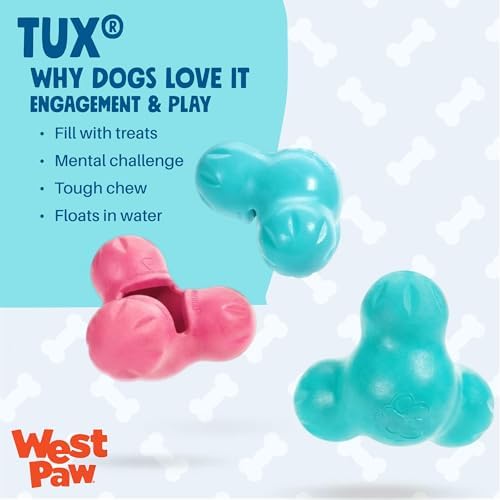WEST PAW Zogoflex Tux Treat Dispensing Dog Chew Toy – Interactive Chewing Toy for Dogs – Dog Games for Aggressive Chewers, Fetch, Catch – Holds Kibble, Treats, Large 5", Teal