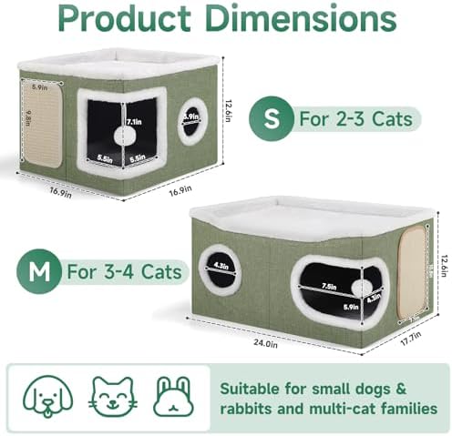 Shikha Extra Large Cat House Bed for Multi Cats with Scratch Pad Green