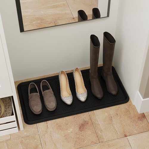Ottomanson Indoor/Outdoor Boot Tray Non-Slip Rubber 16" x 32" Modern Entryway Mat for Entryway, Patio, Backyard, Garage, 16" x 32", Black
