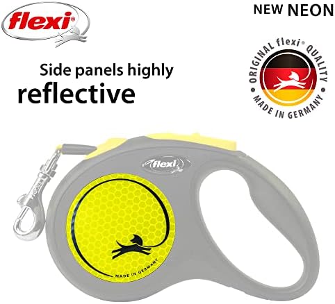 FLEXI® Neon Tape Retractable Dog Leash, Small, 16 ft - Neon Yellow/Black
