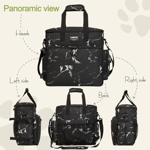 LARIPOP Dog Travel Bag Airline Friendly for Small Medium Large Dogs, Pet Travel Organizer with Collapsible Bowls Food Containers Mat, Waterproof Portable Tote for Dog Outdoor Travel
