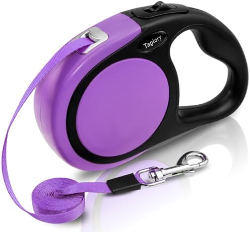 Taglory Retractable Dog Leash, One-Handed Brake, 16ft, Up to 44 lbs, Purple