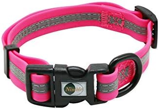Nimble Reflective Waterproof Dog Collar Adjustable Odor Resistant Easy Clean Pet Collar for Small Medium Large Dogs Night Walking Outdoor Rainy Use (Small (9.45”-14.17”inches), Pink)
