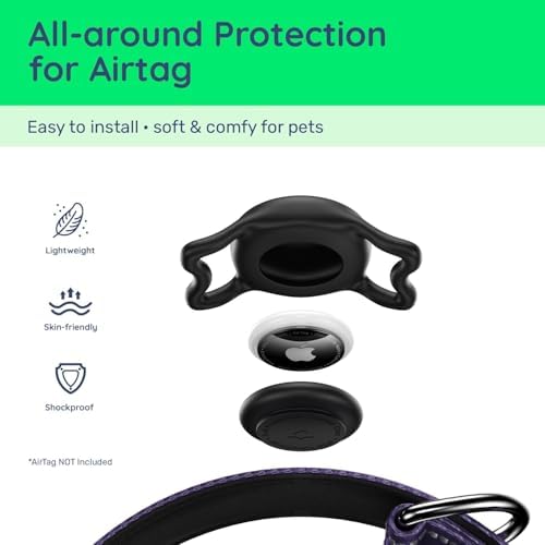 Premium Airtag Dog Collar，with IP68 Waterproof AirTag Holder,Purple,XL