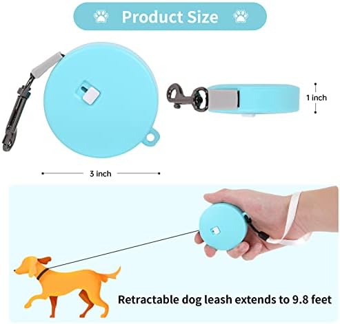 Retractable Dog Leash for Small and Medium Dogs up to 22lbs with 9.8ft Strong Nylon Tape, Hands Free, Portable and Lightweight Leash with Wrist Strap, One-Hand Brake, Tangle Free (Blue)