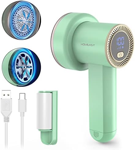 HOMEASY Fabric Shaver, Rechargeable Lint Remover for Clothes Green