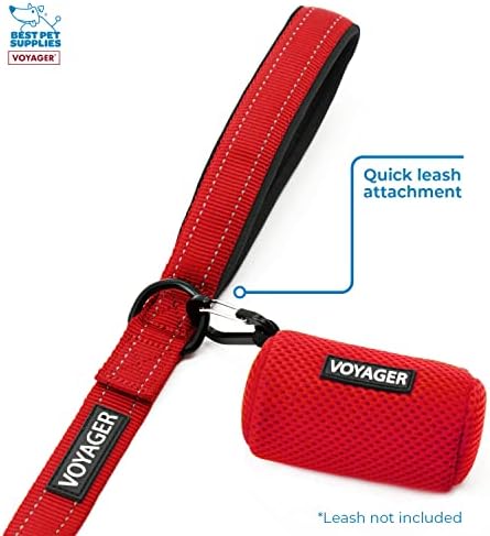 Best Pet Supplies Dog Poop Bag Holder Leash Attachment with Reusable Dispenser for Travel, Walking, Park, and Outdoor Use, Durable with Clip-On - Red, Mesh Dispenser w/15 Bags