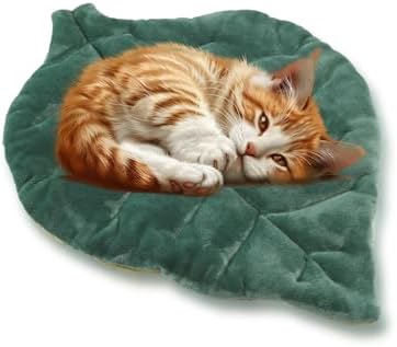 Cat Mat Self Warming Cat Bed 26"x20" Leaf Shaped Cotton Soft Warm Pet Pad Blanket for Indoor Bed Couch Sofa Floors Cat and Dog (Green)