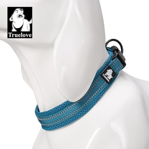 TRUE LOVE Padded Reflective Breathable Nylon Dog Collar, Blue, 3XL