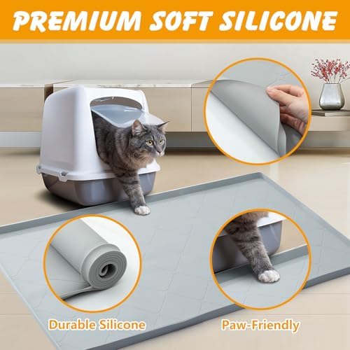 Large Cat Litter Mat 40x22 in, Waterproof Silicone, Gray