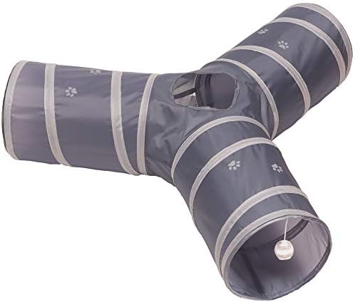 Cat Tunnel - Collapsible 3 Way Play Toy - Tube Fun for Rabbits, Kittens, and Dogs - Grey