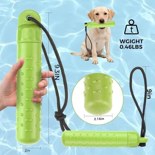 BINGPET Dog Float Bumper Toy 2 Pack,9.3 Inch Detachable Treat Dispensing Puzzle Toys,Training Dummy Retrieving Bumpers Summer Pool Toy Tug Game,Interactive Toys for Medium Large Dogs(Red & Green)