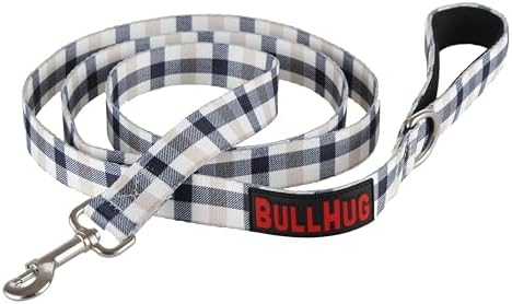 BULLHUG 6 FT Bulldog Leash with Padded Handle. Perfect for Bulldogs, French Bulldogs, Pugs & All Breeds. Leashes for Walking, Training Lead for Bulldogs (Tan Plaid)