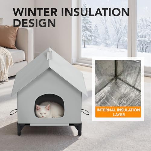 Large Cat House for Outside&Indoor,Insulated and Weatherproof,Foldable Cats Shelter, Bigger Cat House, Selfwarming Cat Shelter Large Cave Bed for Winter,Garden(22 x 22 x 26 inch,XL,Normal)
