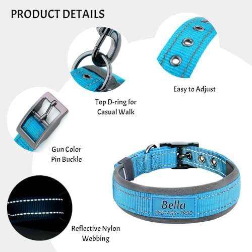 Personalized Dog Collar with Name and Phone Number | Durable Metal Buckle | Ultra Wide Soft Neoprene Padded | Reflective Dog Collar for Large Medium and Small Dogs