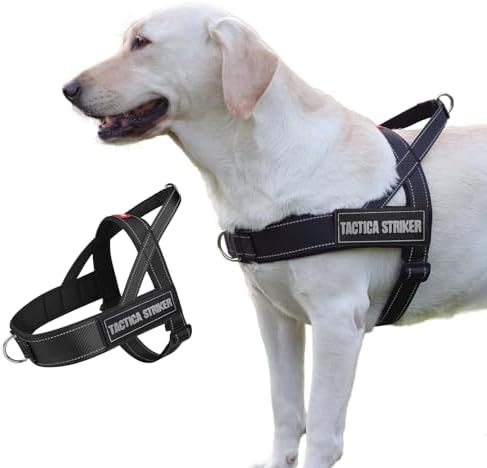 Dog Harness, Upgraded Escape Proof Adjustable Vest Puppy Outdoor Walking, Soft Breathable Jacket with Reflective Strips for Dark Night (Black, XL)