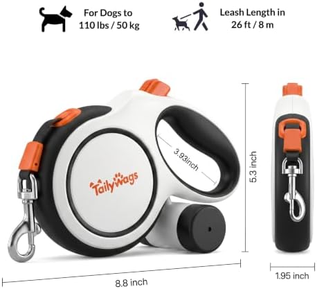 26ft Retractable Dog Leash for Large Dogs up to 110 lbs, White