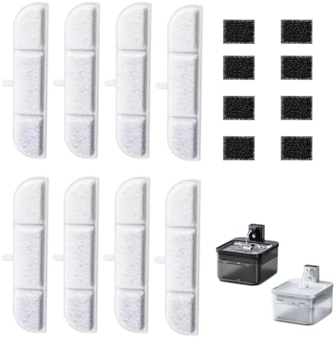 8Packs Replacement Filters Compatible with Downy Paws Cat Water Fountain - Triple Filtration Filters for DownyPaws 84oz/2.5L Wireless Pet Fountain DPWFP6 (8 Filters & 8 Sponges)