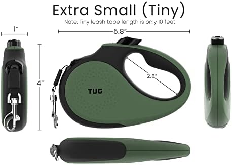 TUG Tiny Retractable Dog Leash, 10 ft (Extra Small, Green)