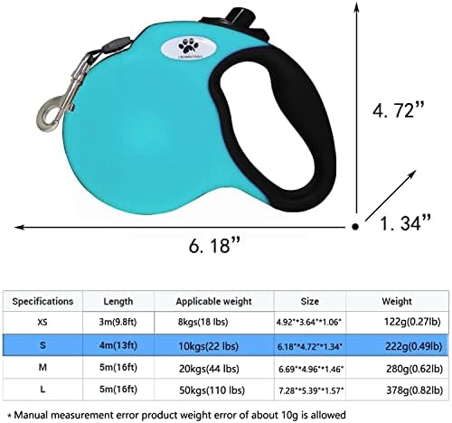 13 ft Retractable Dog Leash for Large Dogs up to 26 lbs,Tangle-Free Nylon Tape,Blue Dan S