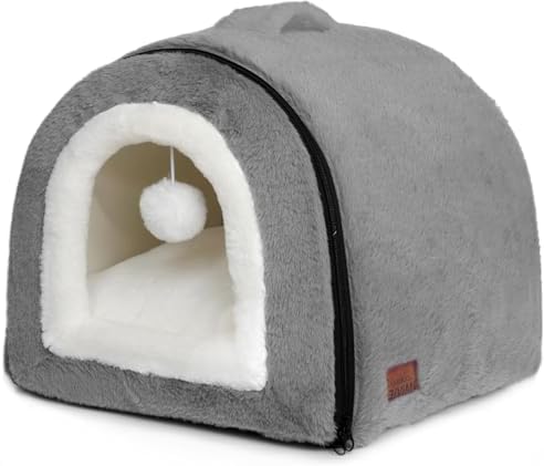 Cat Bed for Indoor Cats，Foldable cat cave，Anti-Slip & Water-Resistant Bottom，cat Houses for Indoor Cats or Small Dogs, Kitten Tent, Rabbit Bed (Dark Grey, L:(17.5"×16.9"×15.9"))