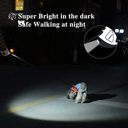 Retractable Dog Leash with Bright LED Flashlight, 10 ft Dog Safety Walking Leashes for Small Medium Dogs up to 44 lbs,Tangle Free, Anti-Slip Comfort Grip (Small- 10 ft up to 44 lbs, Blue)
