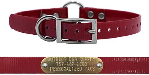 Light Weight Waterproof D & Center Ring Collar w Custom Name Tag, Burgundy