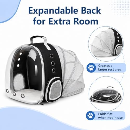 Expandable Cat Carrier Backpack with Bubble Window and Mesh, Black