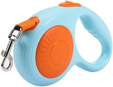 Retractable Dog Leash for Small Medium Dogs with Anti-Slip Soft Grip, 360° Tangle Free, 10 ft Strong Nylon Tape, One-Handed Brake, Pause, Lock (Orange)