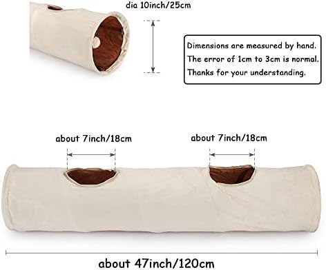 Primst Collapsible Cat Tunnel,Durable Suede Pet Toys Play Tunnel with Ball and Hole,for Cats,Rabbits,Kittens,Puppy and Small Pets (Beige 47x10inch)