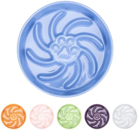 Ceramic Slow Feeder Dog Bowl, 3 Cup Dog Food or 25oz Water, Slow Eating Bowl for Middle Breed, Maze Puzzle Feeder for Fast Eaters, Anti-Choking Stop Bloat, Non-Slip BPA Free (Blue)