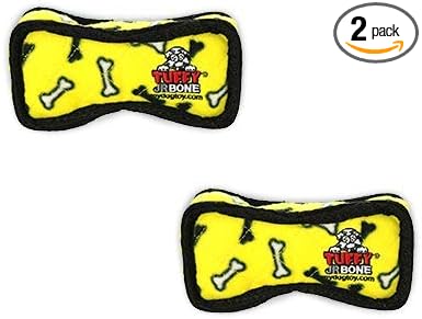 TUFFY - World's Tuffest Soft Dog Toy - Junior Bone -Squeakers -Multiple Layers. Made Durable, Strong & Tough.Interactive Play(Tug, Toss & Fetch). Machine Washable & Floats (Yelllow Bone, Bone2 2 Pack)