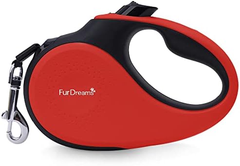 FurDreams Dog Lead - Retractable, Anti-Tangle Nylon Tape Leash Lock Button, Comfortable Handle, Multiple Sizes & Colours - 5m Extendable for Dogs Under Your Control! Heavy Duty Small Up to 15kg Red