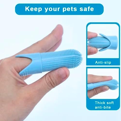 Happy Smile Dog Toothbrush 360° – Soft Silicone Finger Toothbrush for Dogs & Cats, Gentle Teeth Cleaning, BPA-Free, 2-Pack (Blue & Green)