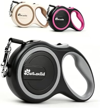 OUTnWILD Retractable Dog Leash, 16 ft Heavy Duty Dog Leash for Large Breeds/Pets Up to 110 lbs, 360° Tangle Free Design with One Touch Quick-Lock Braking System & Anti-Slip Handle. (Black, L)