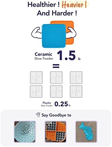 LE TAUCI PET Slow Feeder Dog Bowl, 7.5 Inch Lick Mat for Medium and Large Breed, Anxiety Relief Licking Mat, Puzzle Feeder for Peanut Butter, Treats, Pet Enrichment Toys, Set of 2, Blue and Orange