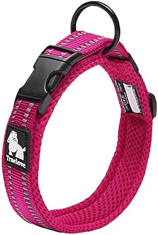 True Love Padded Reflective Breathable Nylon Dog Collar, Fushcia, L