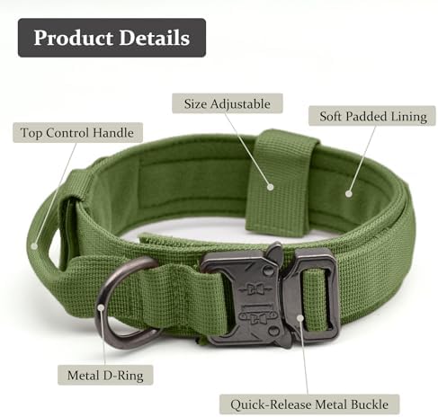 Tactical Dog Collar, Adjustable Military Training Nylon Pet Collar, Green S