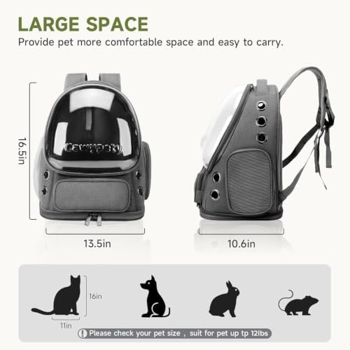 Cawypety Cat Backpack Carrier Large Space Bubble Backpack up to 12lbs Grey