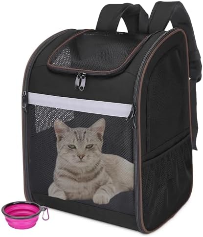 Cat Backpack Carrier - Large Space, Breathable Mesh, Anti-Scratch, Reflective Strip - Foldable Pet Carrier for Travel, Hiking & Outdoor Activities - Fits Cats & Small Dogs (Black, X-Large)