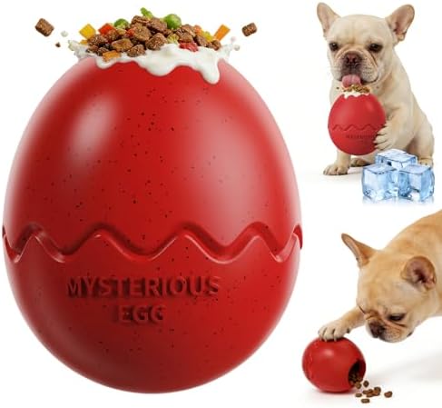 Dog Fillable Toy 3 in 1 Interactive Dog Toys Freeze Lick Summer Cooling Toy Enrichment Treat Dispensing Chew Toy Stuffable Puzzle Slow Feeder for Medium Small Dogs Easy to Clean (Egg-red)