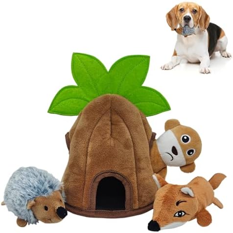Squeaky Dog Toys, Stuffed Large Dog Toys to Keep Them Busy, Interactive Plush Chew Toys with Crinkle Paper, Tough Pet Animal Toys for Small Medium Large (4 Pack)