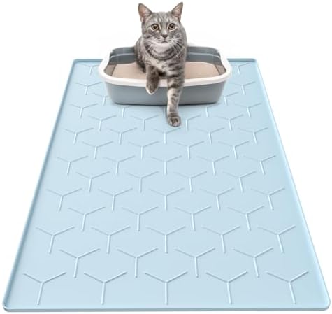 Garoopion Silicone Cat Litter Mat 34×22 inch, Easy to Clean, Blue